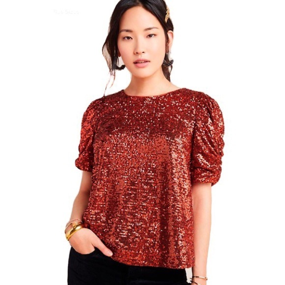 Anthropologie Tops - NWT Anthropologie Marie Sequined Blouse Copper 6